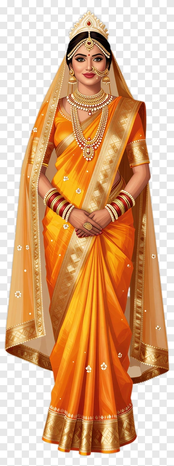 Woman In Traditional Orange Saree PNG
