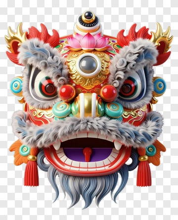 Colorful Lion Dance Mask PNG