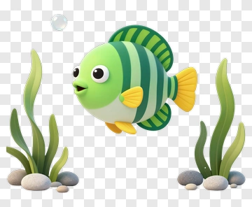 Cartoon Fish Swimming Among Seaweed PNG
