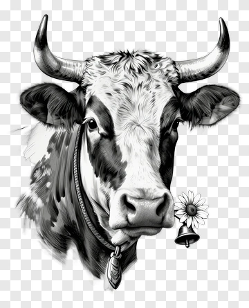 Black And White Cow With A Flower PNG