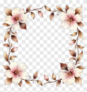 Floral Frame With Pink Flowers And Leaves PNG