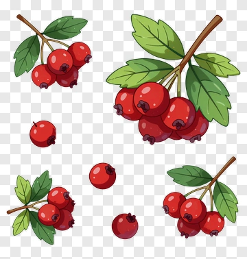 Cartoon Red Berries With Leaves PNG
