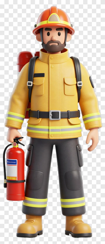 3D Firefighter Holding A Fire Extinguisher PNG