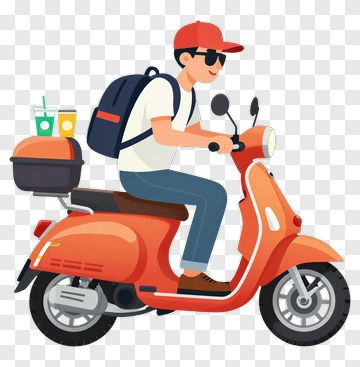 Delivery Rider On A Scooter PNG
