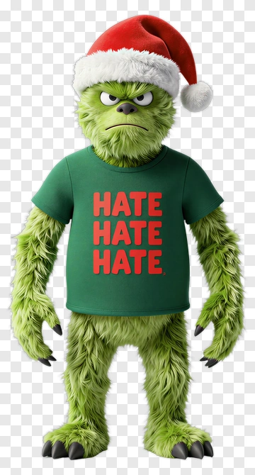 Grinch Wearing A Santa Hat And Hate T-Shirt PNG