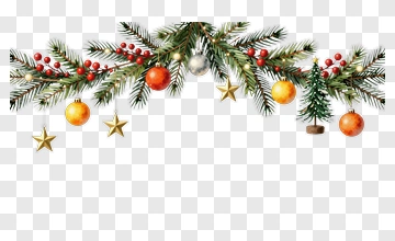 Christmas Garland With Ornaments And Stars PNG