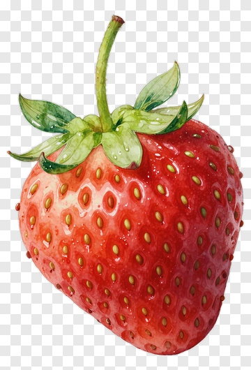 Realistic Strawberry With Green Leaves PNG