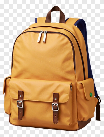Yellow Backpack With Brown Straps PNG