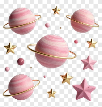 Pink Planets And Stars In Space PNG