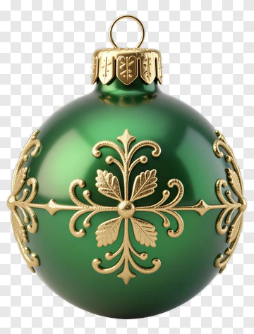 Green Christmas Ornament With Gold Design PNG
