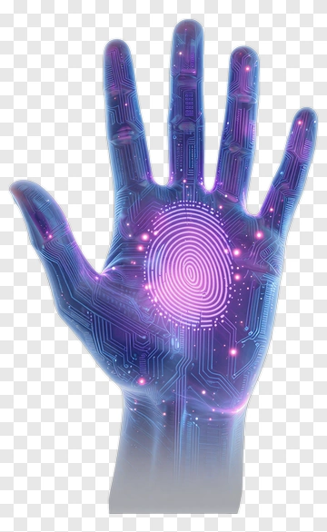 Digital Hand With Fingerprint And Circuitry Design PNG