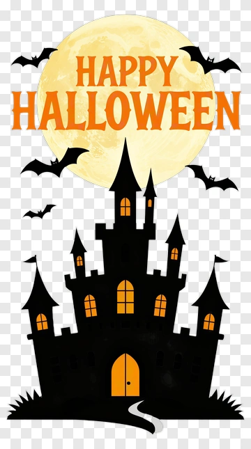 Halloween Castle With Bats And Full Moon PNG