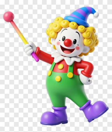 Cartoon Clown Holding A Colorful Stick PNG