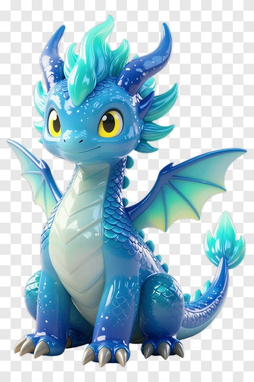 3D Cartoon Dragon With Blue Scales And Wings PNG