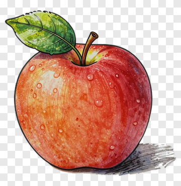 Watercolor Red Apple With Leaf PNG