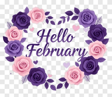Hello February Floral Wreath PNG