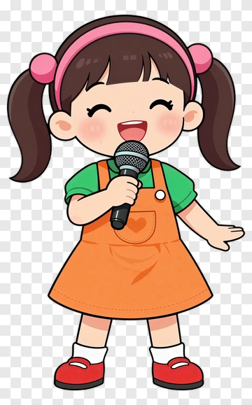 Cartoon Girl Singing With A Microphone PNG