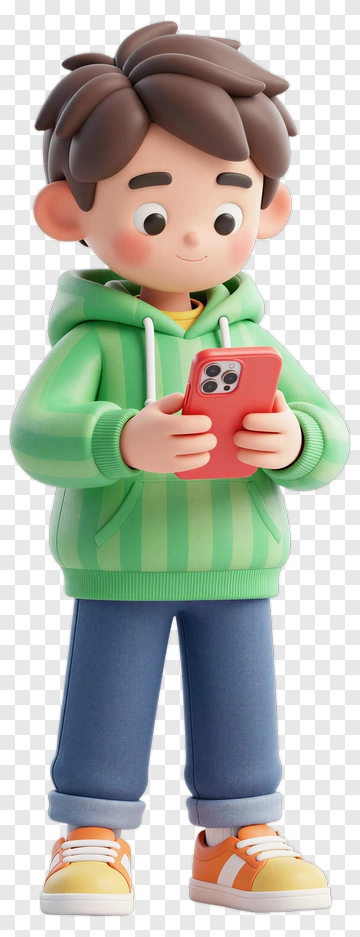 3D Boy Holding A Smartphone PNG
