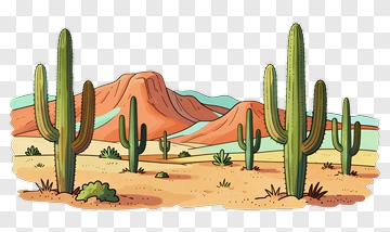 Desert Landscape With Cacti PNG