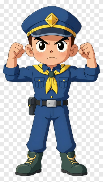 Cartoon Police Officer Standing Strong PNG