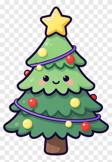 Cartoon Christmas Tree With Star And Ornaments PNG