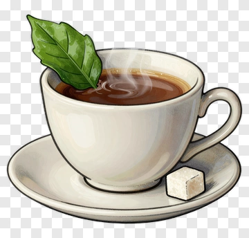 Cup Of Tea With Leaf And Sugar Cube PNG