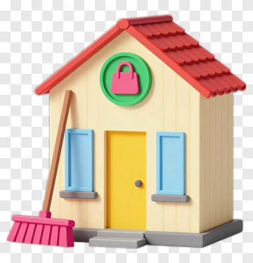 Colorful Toy House With Broom PNG