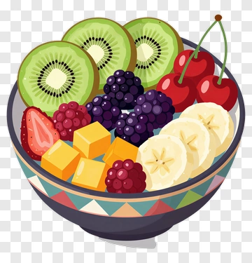 Colorful Fruit Bowl With Kiwi, Berries, And Cherries PNG
