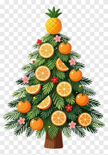 Colorful Christmas Tree With Oranges And Pineapple PNG