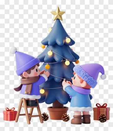 Children Decorating A Christmas Tree PNG