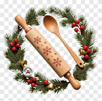 Christmas Rolling Pin And Spoon Wreath PNG