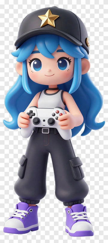 3D Gamer Girl Holding A Game Controller PNG