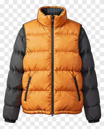Orange And Gray Puffer Jacket PNG