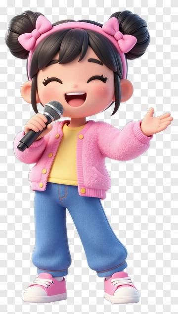 Cartoon Girl Singing With A Microphone PNG