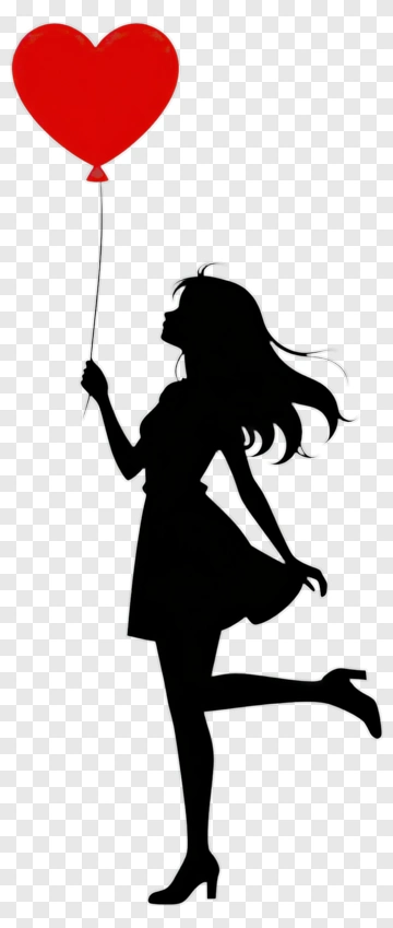 Silhouette Of A Woman Holding A Heart Balloon PNG