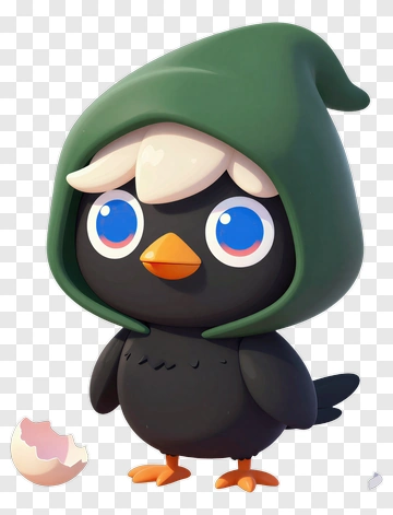 Cartoon Bird Character With Green Hood PNG