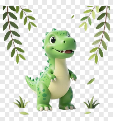 Cartoon Dinosaur With Leaves PNG