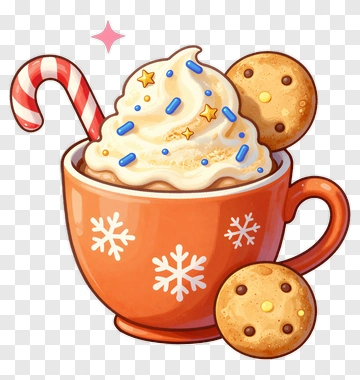Cup Of Hot Chocolate With Cookies And Candy Cane PNG