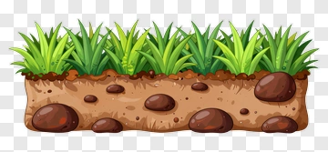 Cartoon Grass And Soil With Rocks PNG