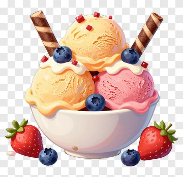 Ice Cream Bowl With Strawberries And Blueberries PNG