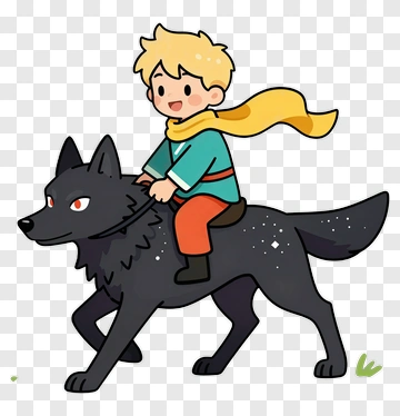 Child Riding A Cartoon Wolf PNG
