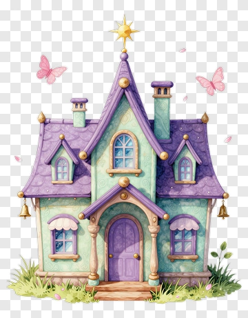 Colorful Fairy Tale House With Butterflies PNG