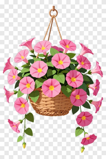 Hanging Basket Of Pink Flowers PNG