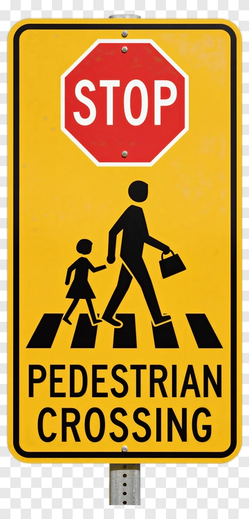 Pedestrian Crossing Sign With Stop Symbol PNG
