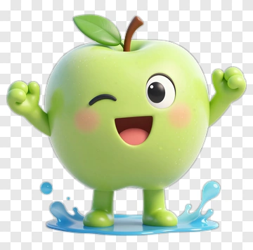 Cartoon Green Apple Character Smiling PNG
