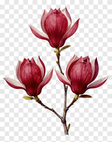 Magnolia Flower Branch With Pink Blooms PNG