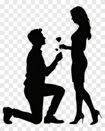 Silhouette Couple Proposing With A Rose PNG