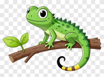 Cartoon Gecko Sitting On A Branch PNG