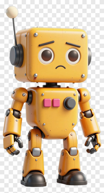 3D Sad Robot Character PNG