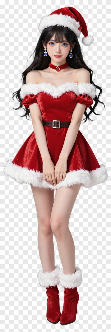 Christmas-Themed Woman In A Red Dress PNG